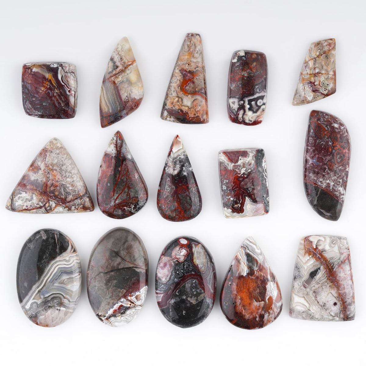 GemSymphony 100 Carat Natural Crazy Lace Agate Gemstone Cabochon Lot Mixed Shapes – 5 pcs Hand Polished Crystal Stones for Jewelry Making Supply, Healing, Reiki, Craft Supplies, Unique Cab Set for Wire Wrapping & Collectors (10-20 mm)