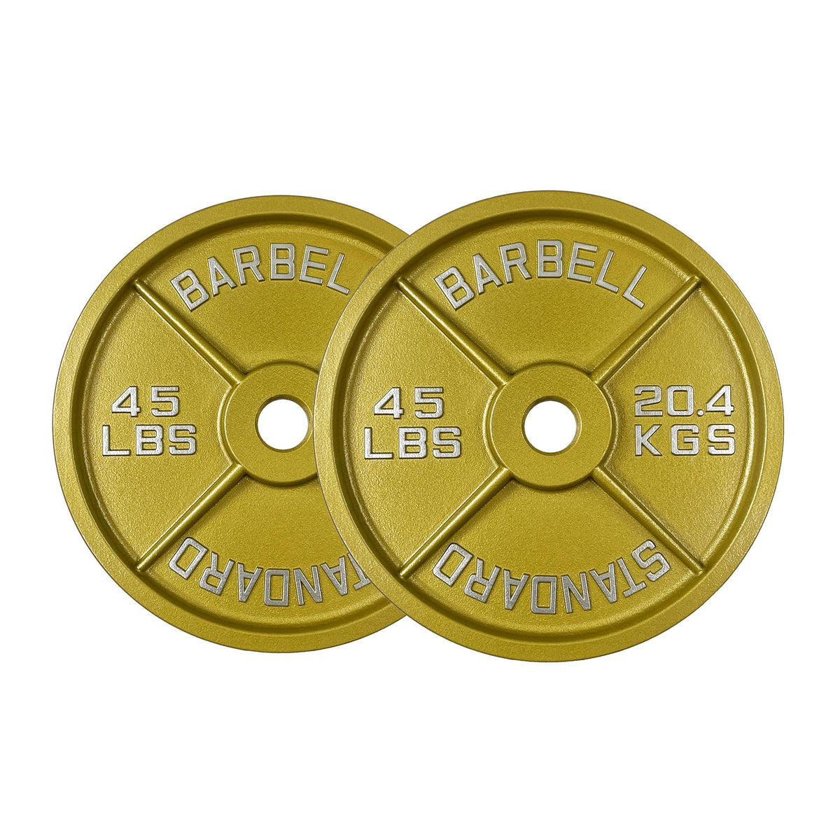 Gold Finish Olympic Steel Plates - Pairs and Sets 2 Inch Barbell Standard in Premium Gold for Weight Lifting (245lb Set)