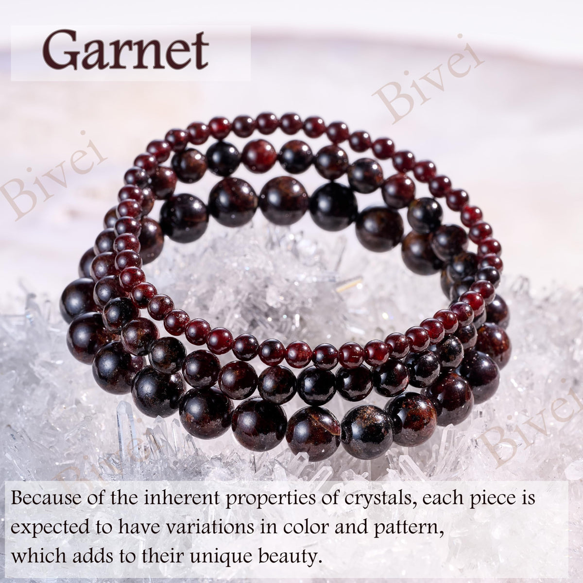 Bivei Garnet - Energizing - 4mm Beaded Bracelets for Women Handmade Semi Precious Natural Stone Stretch Elastic Jewelry Yoga Protection Gifts
