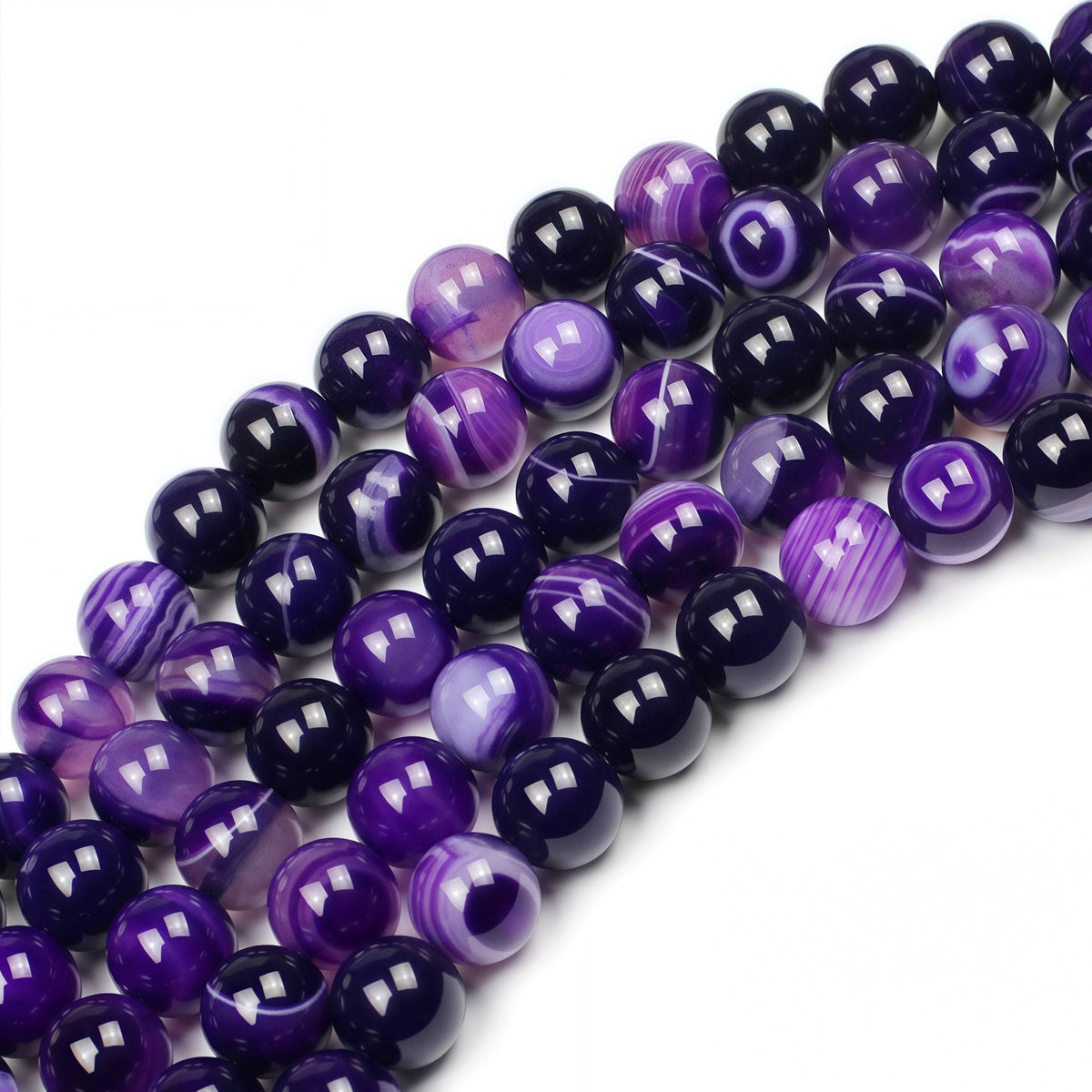 MJDCB Natural Stone Beads Purple Striped Agate Round Loose Beads for Jewelry Making DIY Bracelet Necklace (12mm)