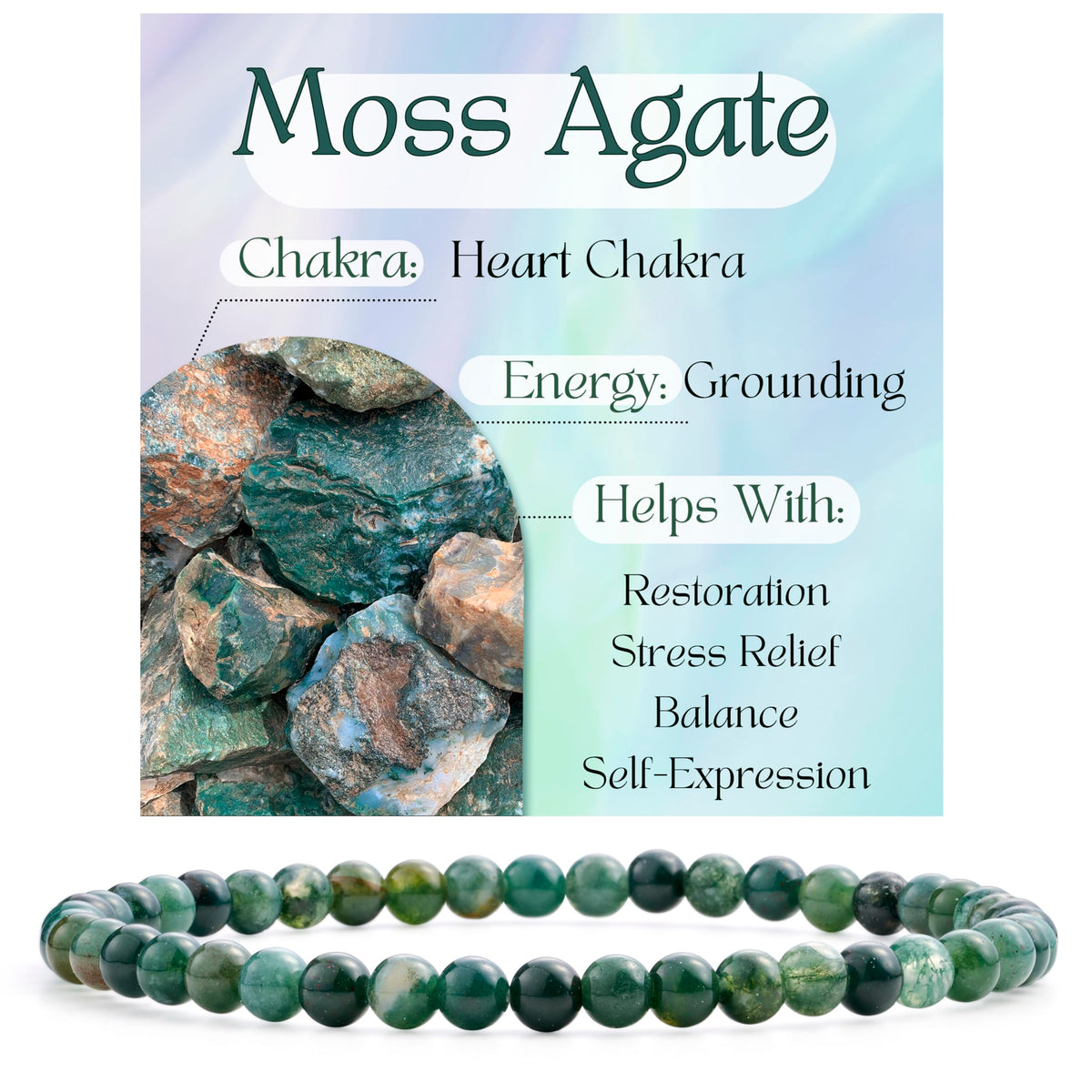 Bivei Moss Agate - Grounding - 4mm Beaded Bracelets for Women Handmade Semi Precious Natural Stone Stretch Elastic Jewelry Yoga Protection Gifts