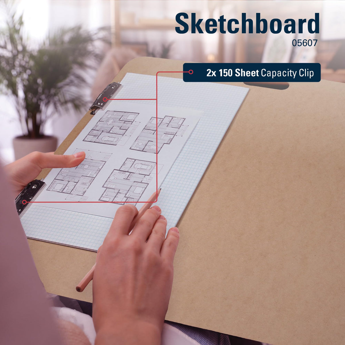 Saunders Recycled Hardboard Sketchboard 23x26 Made in USA, Artist Drawing Board with Handle, 2 Side Clips & Rubber Band, Large Masonite Field Clipboard for Life Drawing & Plein Air
