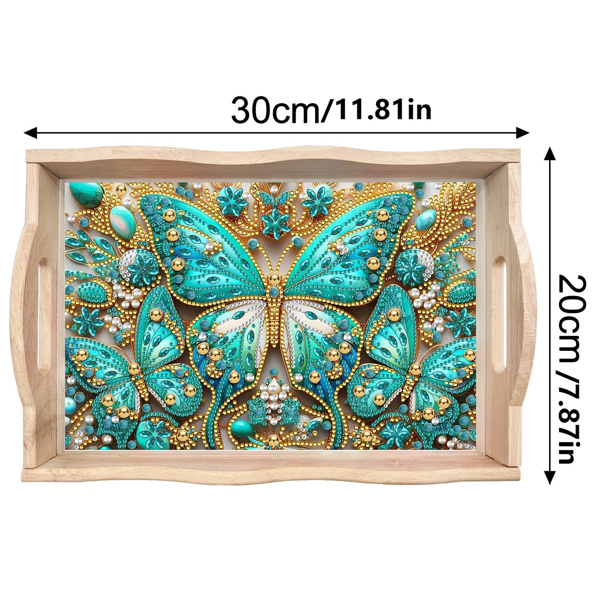 ARTopet DIY Diamond Art Painting Creative Design Handmade Wooden Serving Tray Dinner Plate Partial Diamond Art Breakfast Tray for Coffee Living Room Home Organizer - Green Butterfly