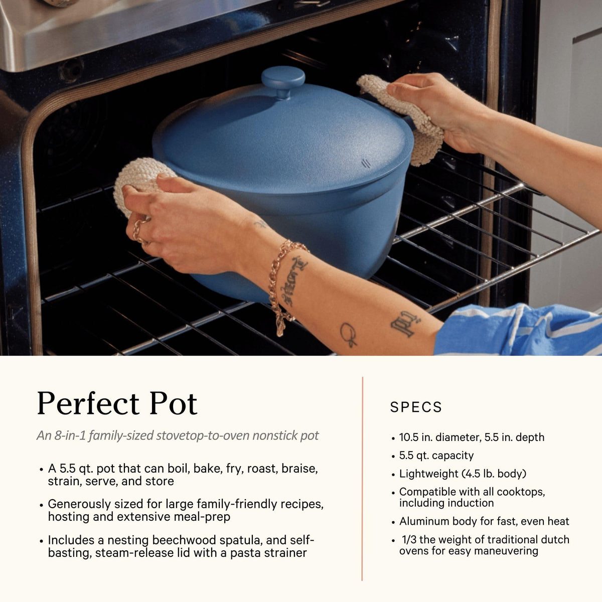 Our Place Cookware Duo | 7-Piece Ceramic Cookware Set with 10.5" Always Pan 2.0, 5.5 Qt Perfect Pot & Strainer Basket | Induction & Oven Safe up to 450°F | Nonstick, Non-Toxic Cookware | Steam