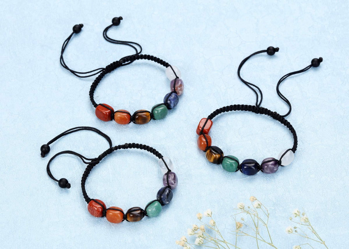 Jovivi 7 Chakra Reiki Healing Crystal Stretch Bracelet Natural Gemstone Energy Balancing Yoga Beads Bracelet Braided Rope for Women Men