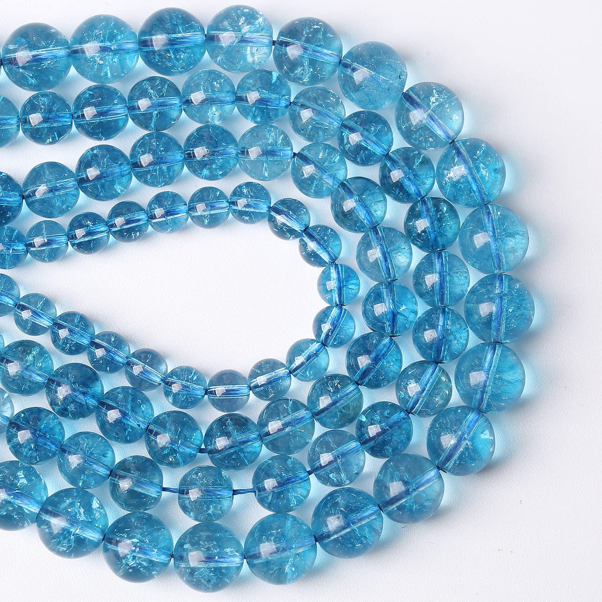 10mm 36PCS Blue Crystal Crackle Quartz Stone Spacer Round Loose Beads for Jewelry Making DIY Bracelet 15 inches Strand
