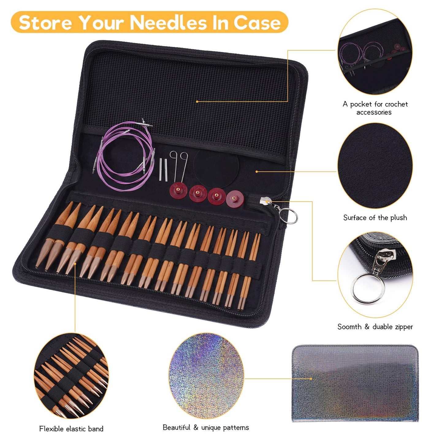 Weabetfu Knitting Needles Set with Bamboo Circular Knitting Needle 13 Pair Interchangeable Knitting Needles and Cables, Accessories and Case Perfect for Beginner, DIY Crafts