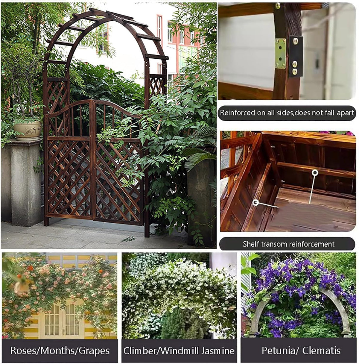 Wooden Garden Arbor Arch for Climbing Plants, Outdoor Wedding Ceremony Trellis, 4.5ft×7.4ft Brown Pergola for Backyard Lawn Party Decoration Brown 4.5ft×7.4ft
