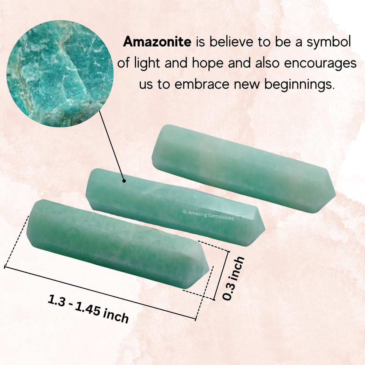 Amazing Gemstone Amazonite Crystal Points Bulk Healing Crystals and Stones - Pack of 3 Single Terminated Healing Wand Point Bulk Crystals for Crafts, Crystal Grid, DIY Work - Premium Crystals