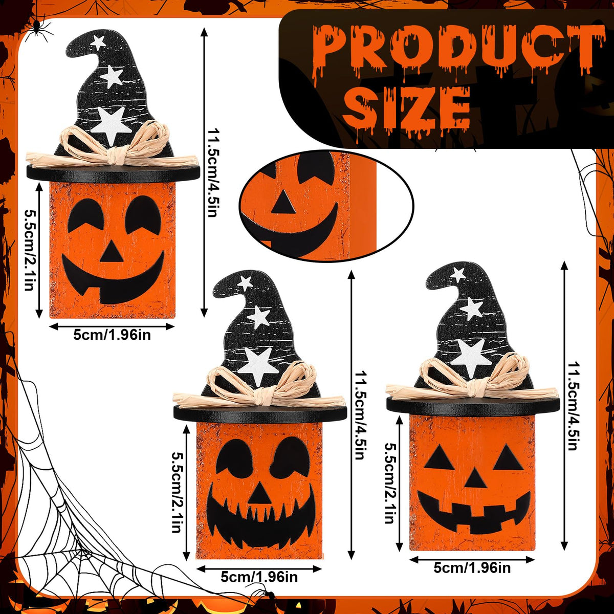 Amyhill 3 Pcs Halloween Ghost Table Decor Pumpkin Witch Hat Wooden Sign Small Halloween Tiered Tray Decor Black and Orange Spooky Pumpkin Face Tabletop Centerpieces for Home Mantel Shelf Office Desk