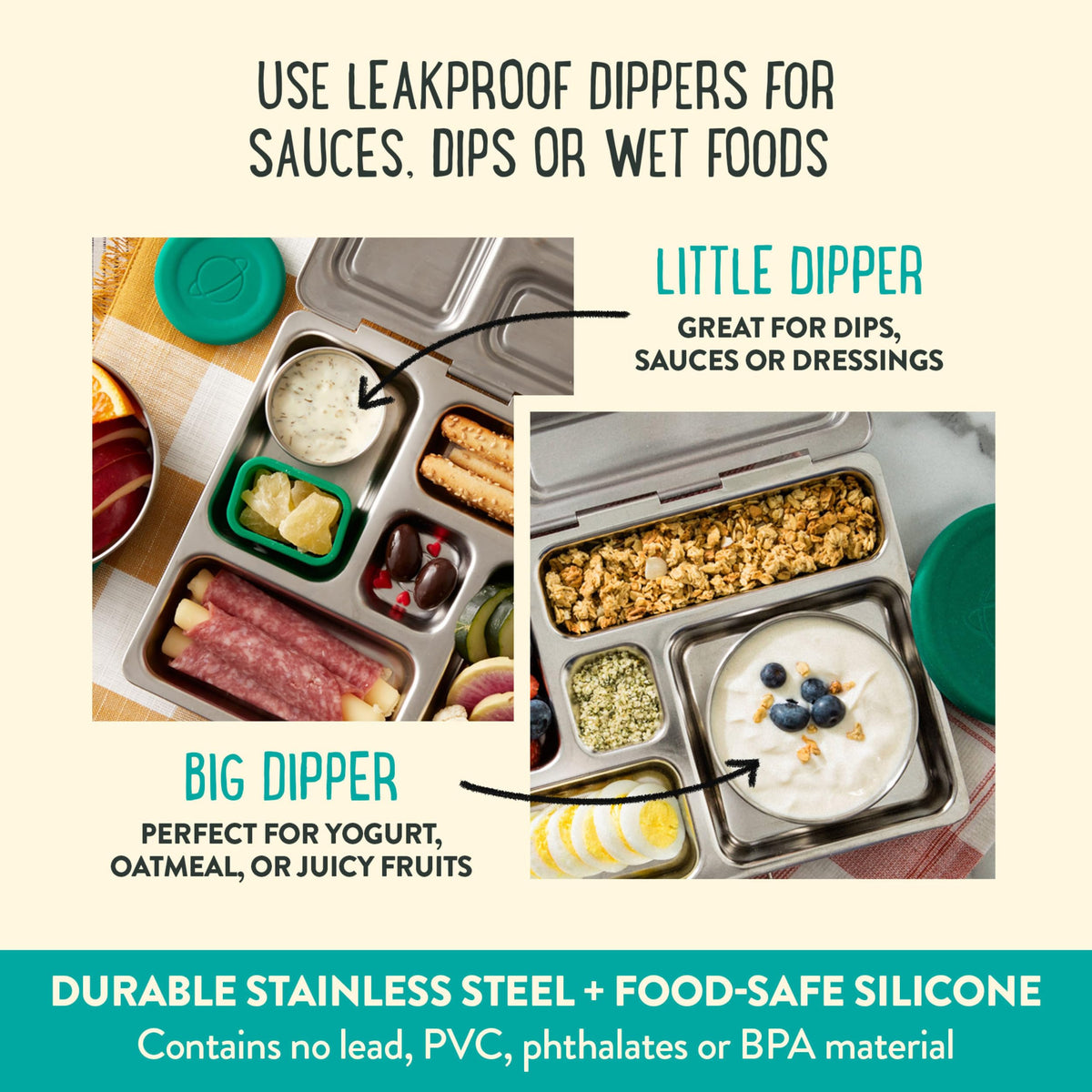 PlanetBox Rover Stainless Steel Bento Box Style Lunch Box Kit for Kids with 5 Compartments – Stardust Edition includes Insulated Lunch Bag, Leakproof Food Containers and Matching Magnets