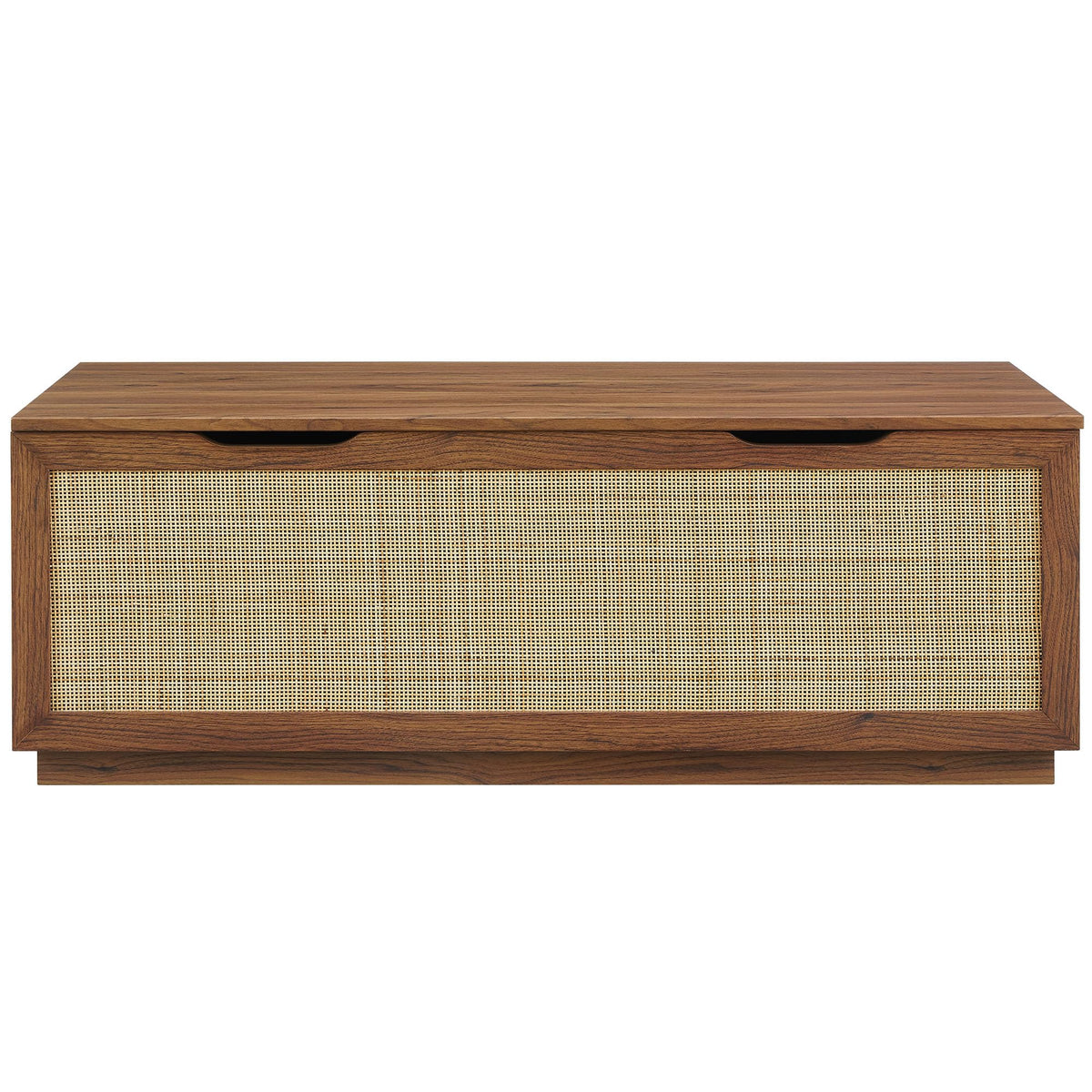 Modway Soma Rattan Storage Bench in Walnut – Faux Cane Flip-Top Low Profile Storage Ottoman for Bedroom, Entryway, or Living Room
