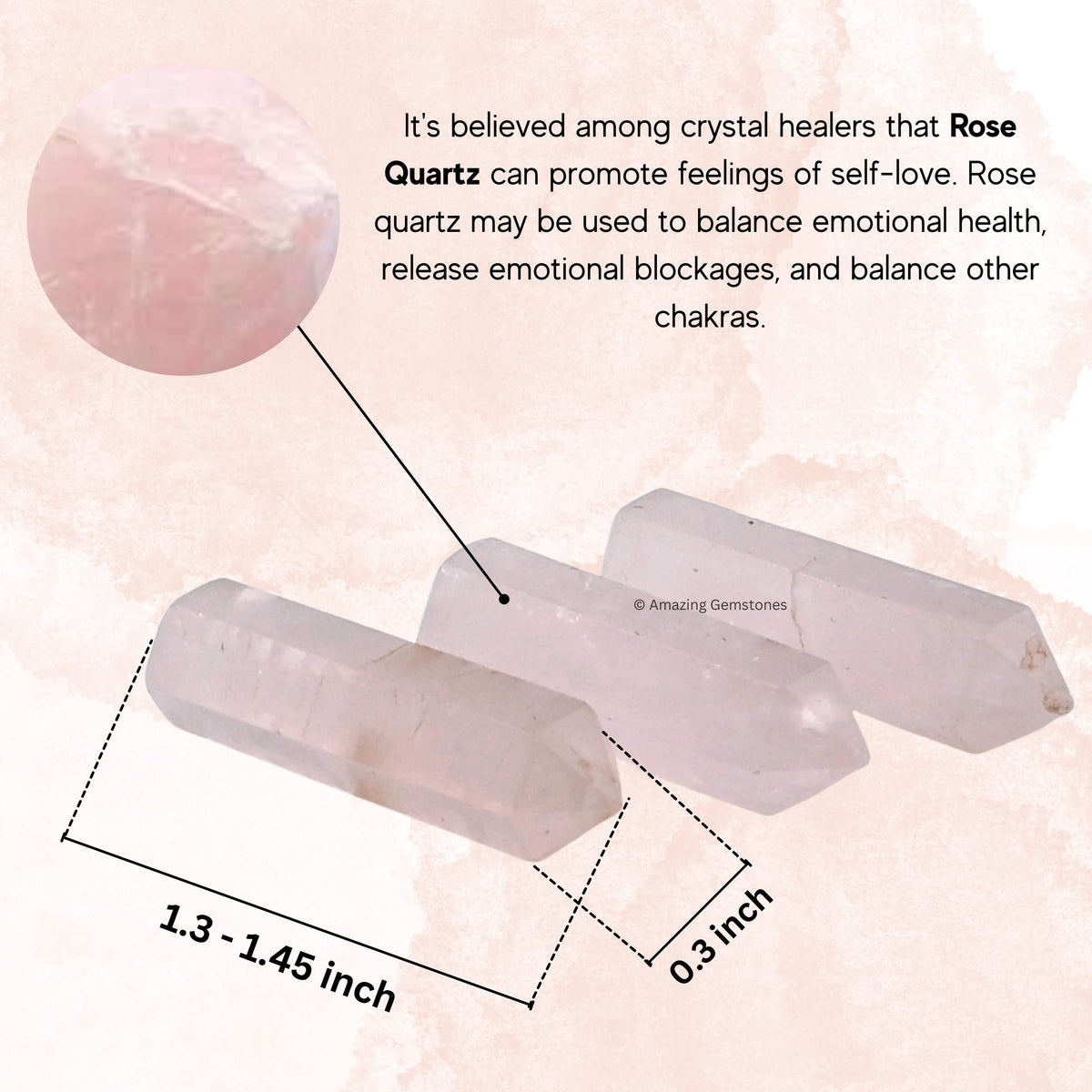 Amazing Gemstone Rose Quartz Crystal Points Bulk Healing Crystals - Pack of 3 Single Terminated Healing Wand Point Bulk Crystals for Crafts, Crystal Grid, DIY Work - Premium Crystals - Beginners Gift