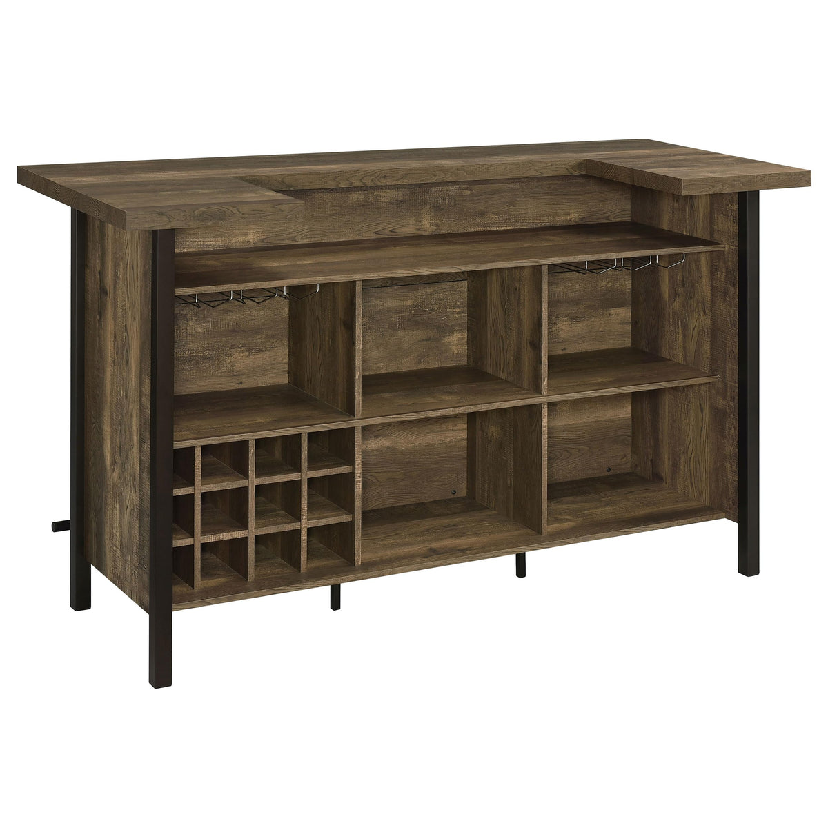 Coaster Fine Furniture Bellemore Freestanding Engineered Wood Home Bar Cabinet, Rustic Wine Cabinet with Stemware Racks, Wine Racks, and Storage Shelves, Oak