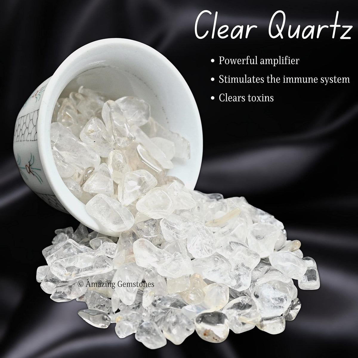 Amazing Gemstone Clear Quartz Crystal Chips Aquarium Gravel Rocks - 1000+ Carat Clear Quartz Chips Bulk Fish Tank Gravel, Small Tumbled Stone Chips and Tiny Crystals for Decoration (Natural AAA Grade)