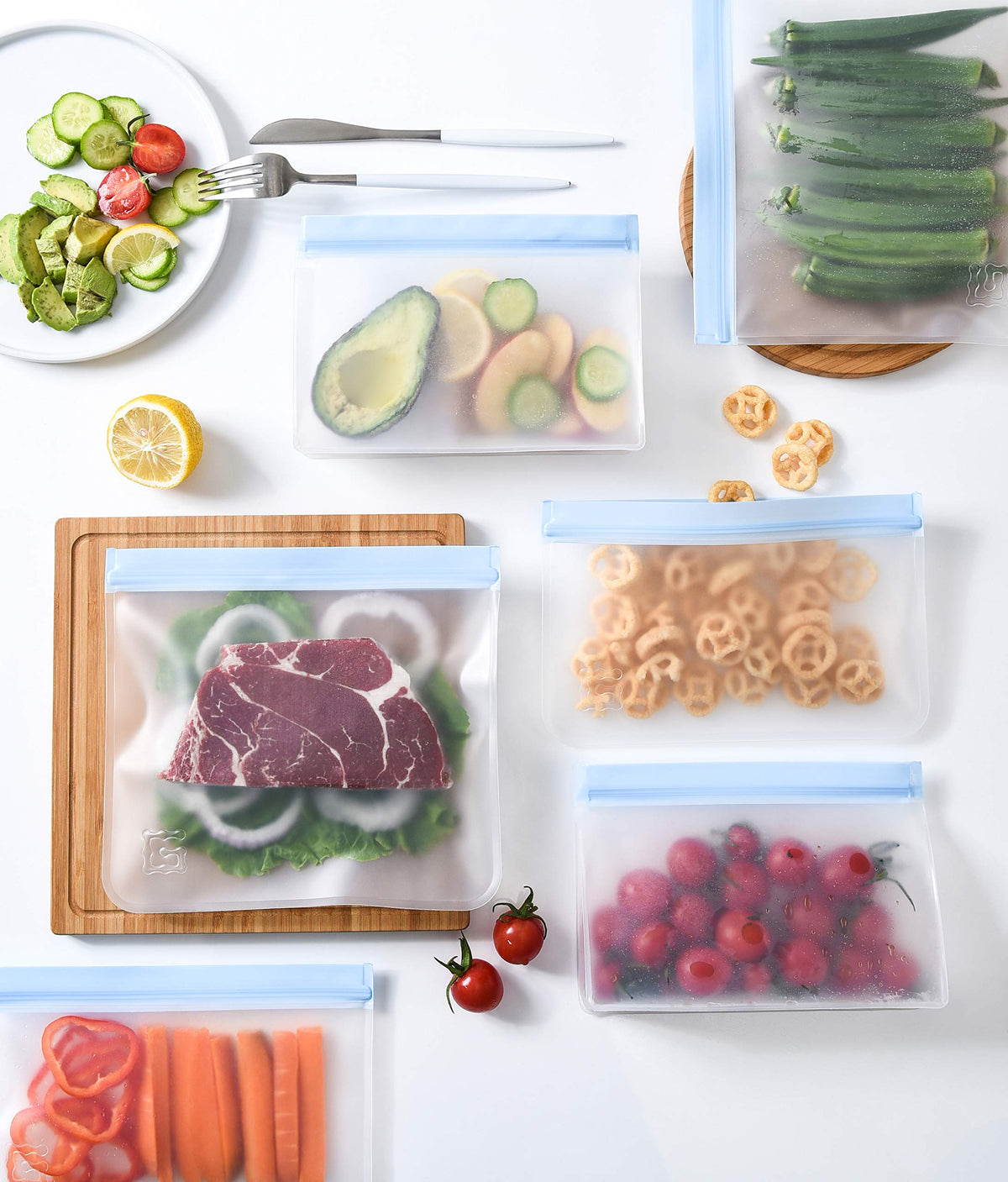 Gridlabs Reusable Storage Bags | Premium Set of 10 Bags | Perfect Food Bags for Lunch Sandwich and Kids Snacks | Leakproof Extra Thick Food Safe Material – Freezer Safe