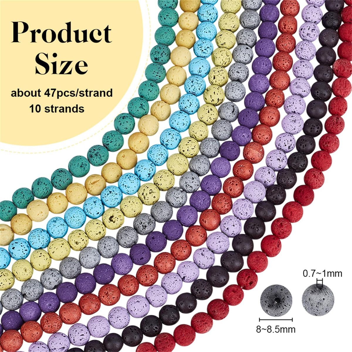 OLYCRAFT 470pcs 10 Colors 8mm Lava Beads Dyed Volcanic Rock Beads Chakra Energy Lava Bead Round Gemstone Loose Bead for Bracelet Jewelry Making DIY Crafts