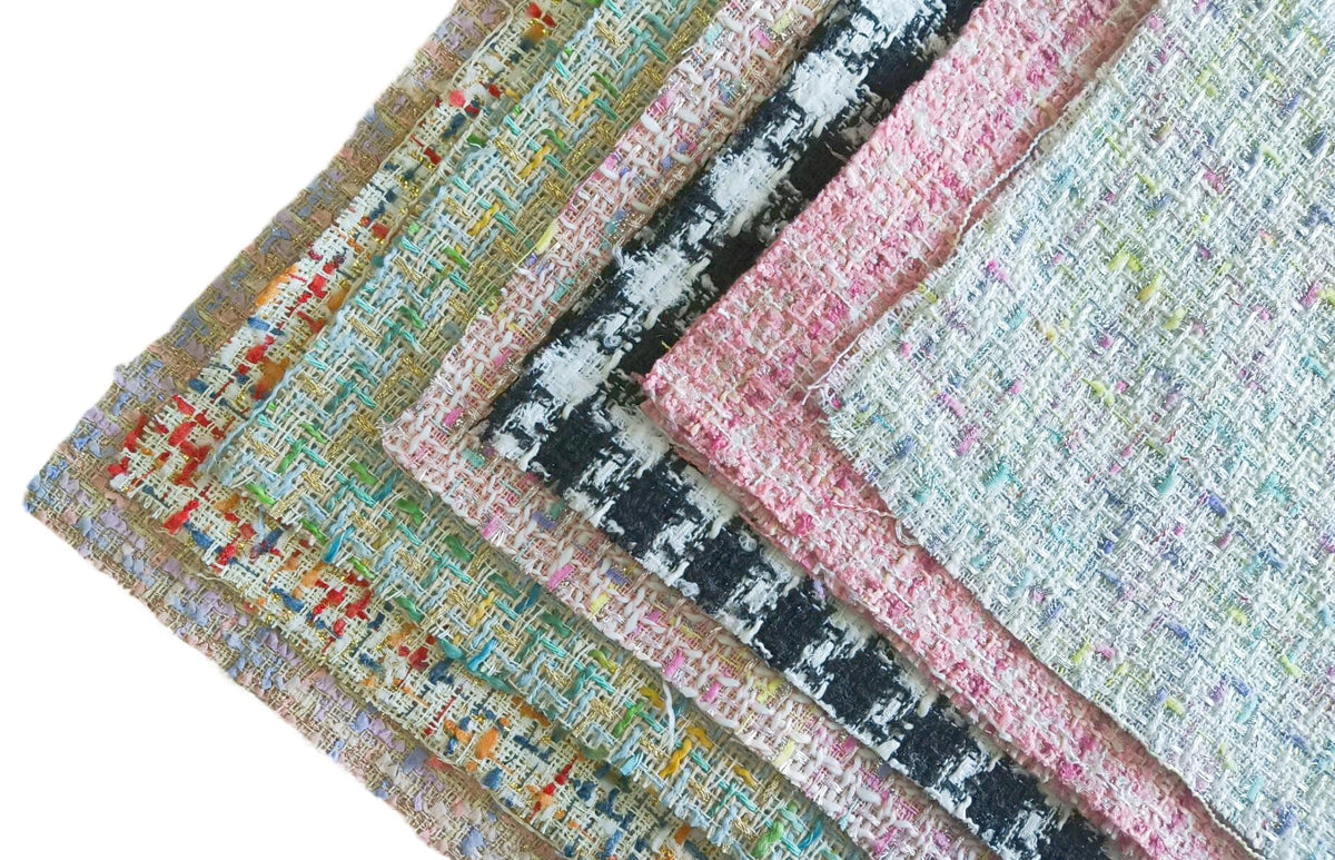 7pcs 12X12 Inches Metallic Thread Tweed Fabric Craft Bundle Squares Patchwork DIY Handmade Material Set Bundle Home Crafts Sewing Scrapbooking Quilting