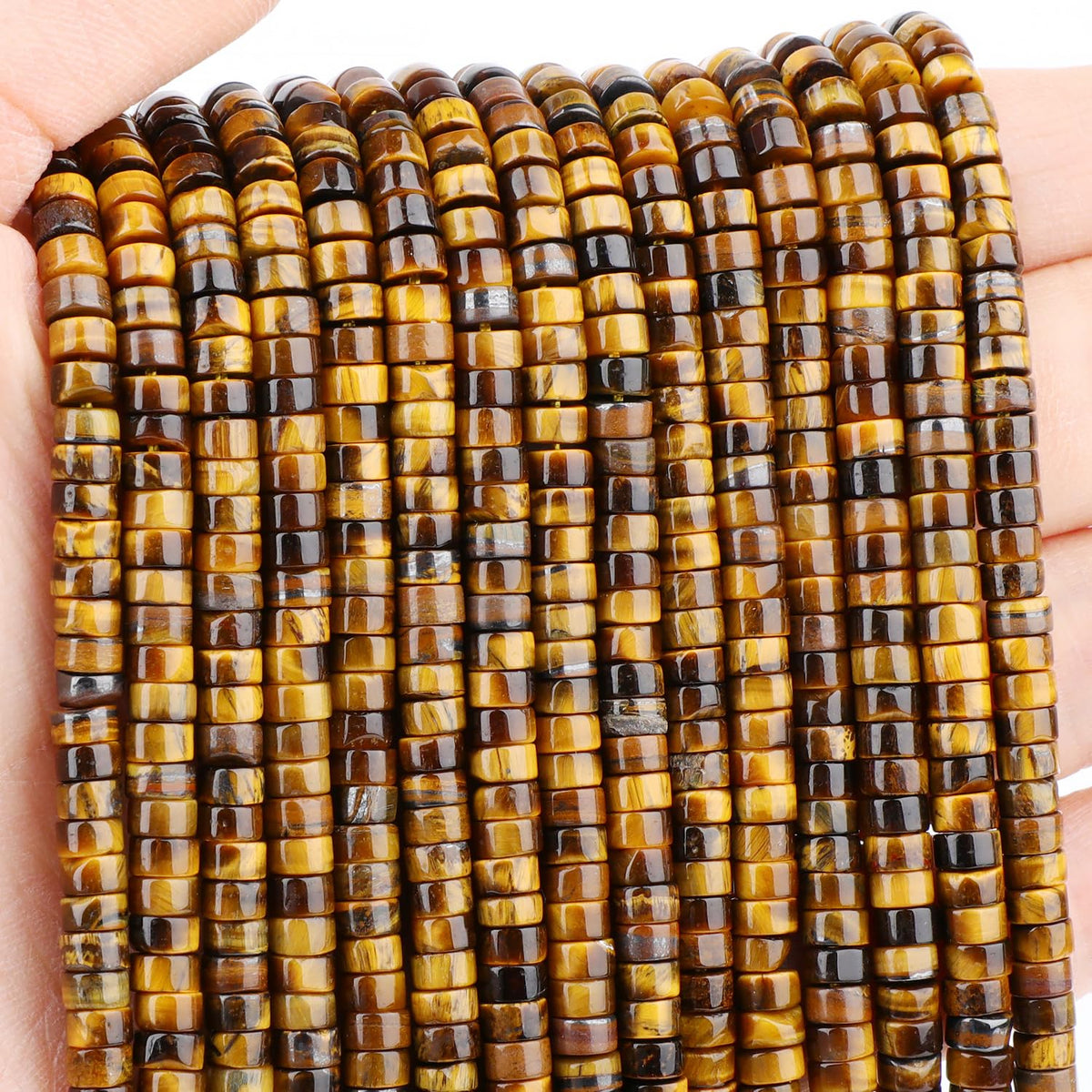 Natural Yellow Tiger's Eye Heishi Spacer Beads Loose Semi Precious Flat Round Gemstone Disc Shape Stone for Beading Jewelry Making 4x2mm 15.5"