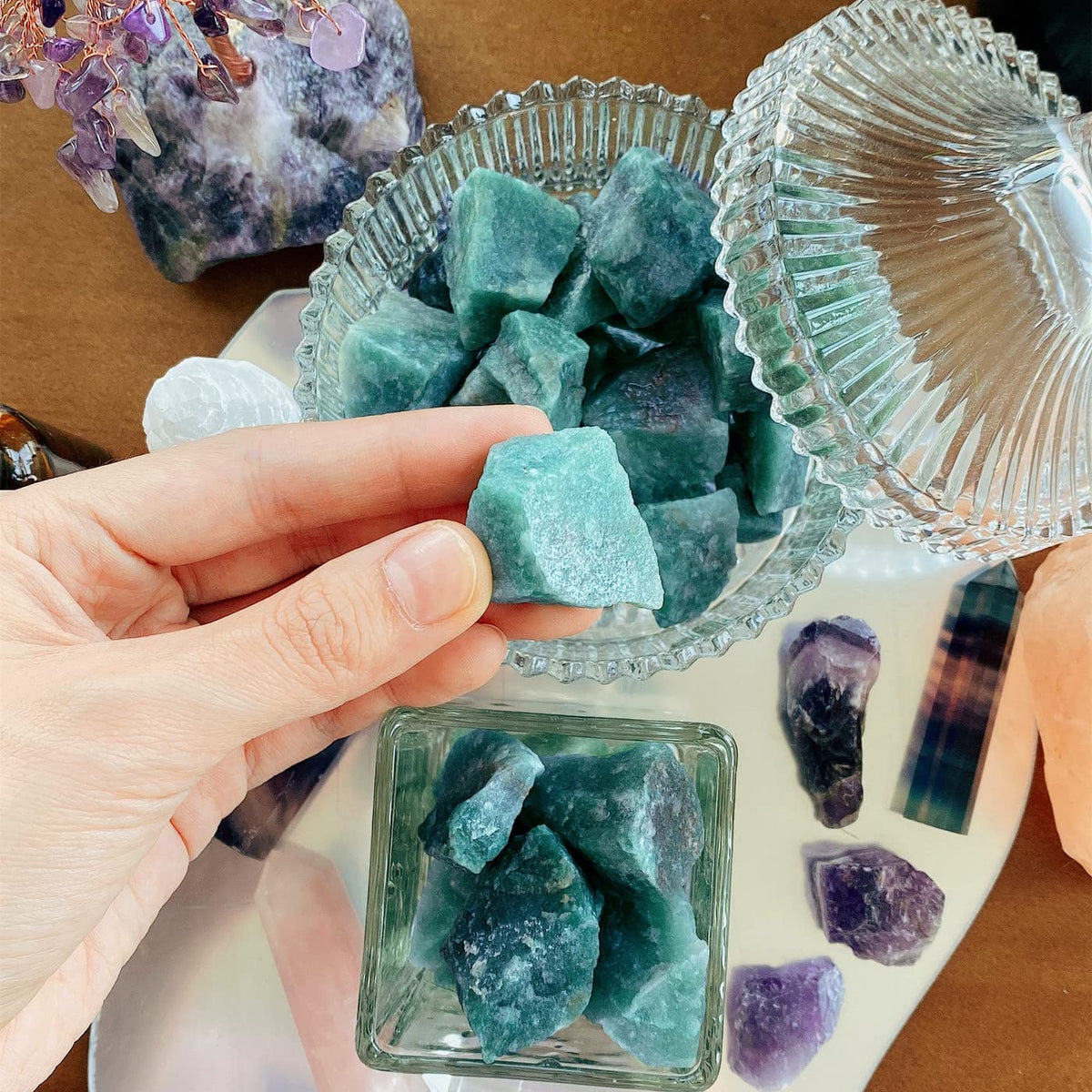QINJIEJIE 0.9Lbs Amazonite Raw Crystals Natural Rough Stones Bulk Large 1" Rocks Wholesale Reiki Gemstones Fountain Rocks for Tumbling Cabbing Polishing Wire Wrapping Wicca Decoration