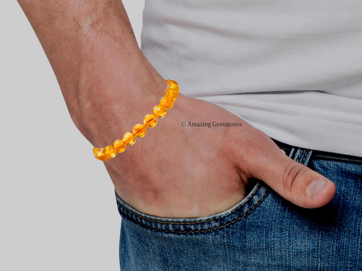 Amazing Gemstone Citrine Bracelet, Gifts For Men & Women - Protection Healing Crystal Bracelet - 8mm Gemstone Beaded Adjustable Bracelet, Pulseras Para Hombres Mujer Stocking Stuffers