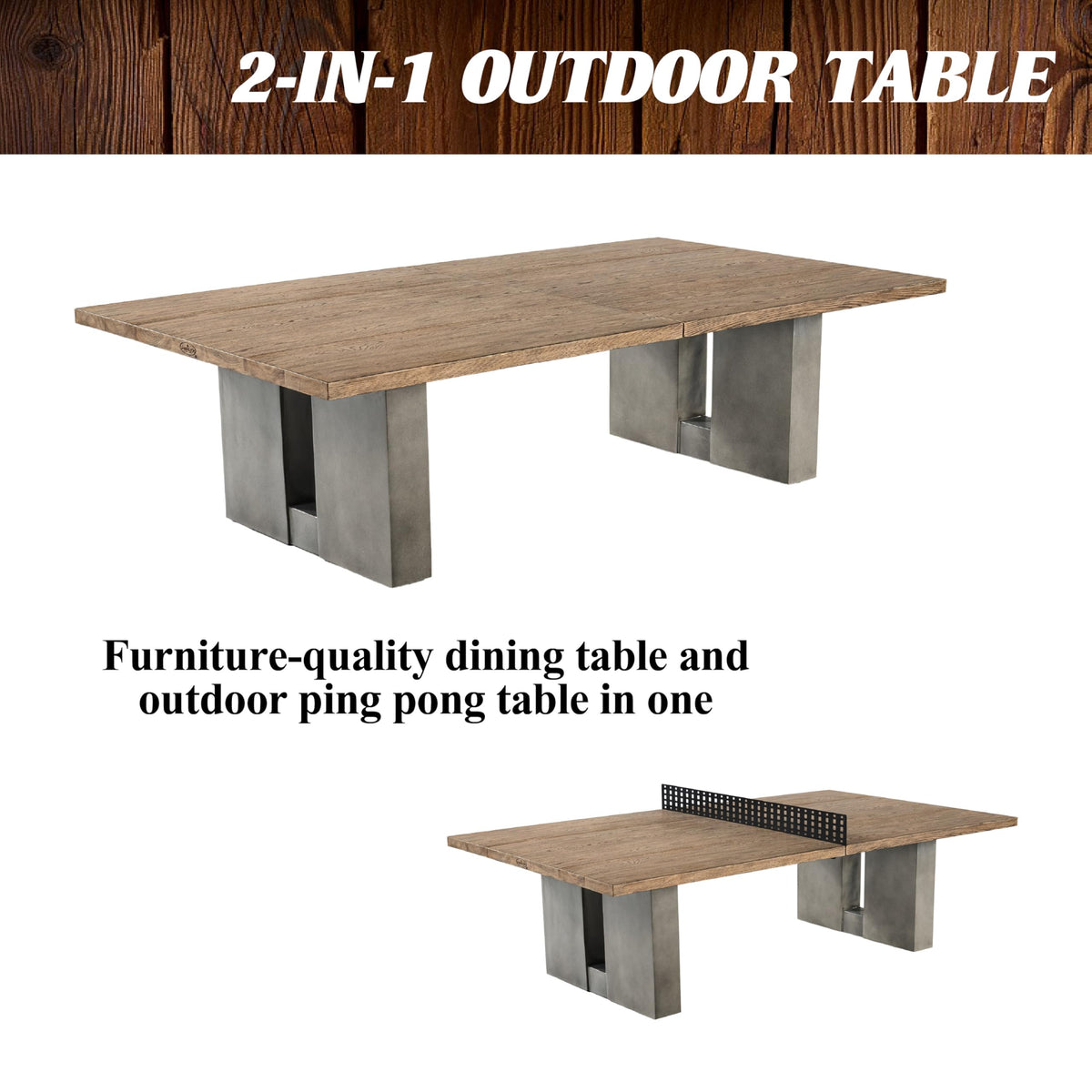 Barrington 9 ft Aurora Outdoor Ping Pong Table Easy Assembly Official Size Combo Dining and Tennis Table with Removable Metal Net and Fitted Table Cover