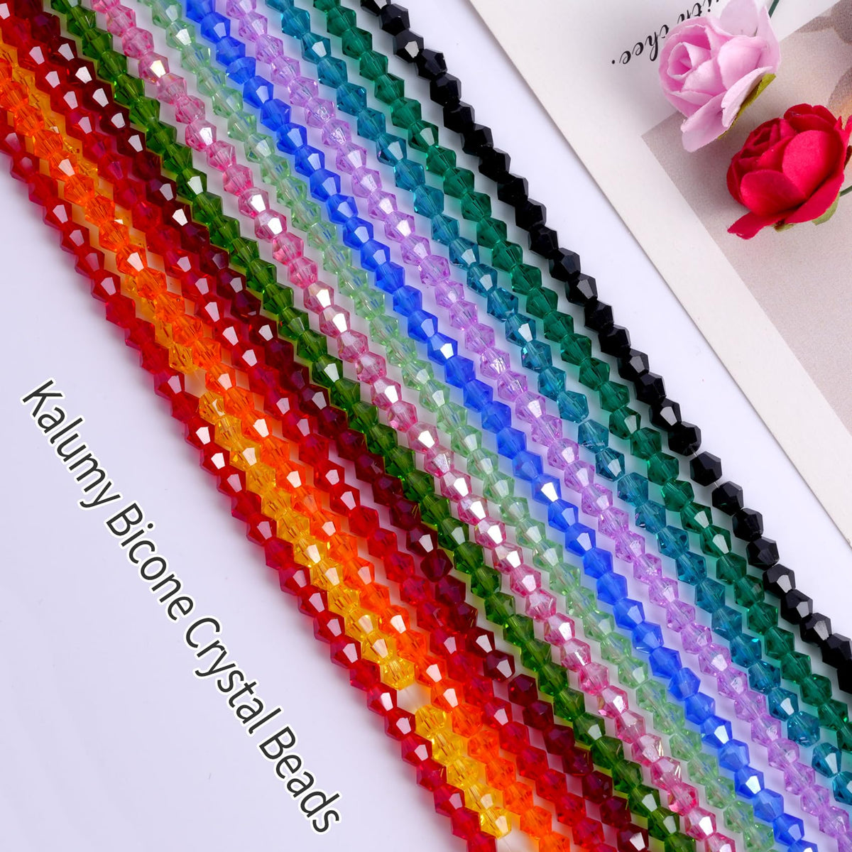 Kalumy 1000PCS Bicone Crystal Beads 4mm Glass Faceted Spacer Beads Bulk for Jewelry Making DIY Bracelets Necklace Earring Crafts (15 Colors)