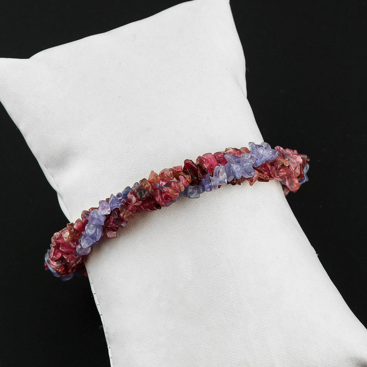 CRYSTALIS Natural Tanzanite & Pink-Tourmaline Beads Braided Rope Crystals Bracelet, Chips Nuggets Beaded Gemstones, Chakra Healing Stones, Womens Gift Jewelry, 925 Sterling Silver Bracelet 8 inch