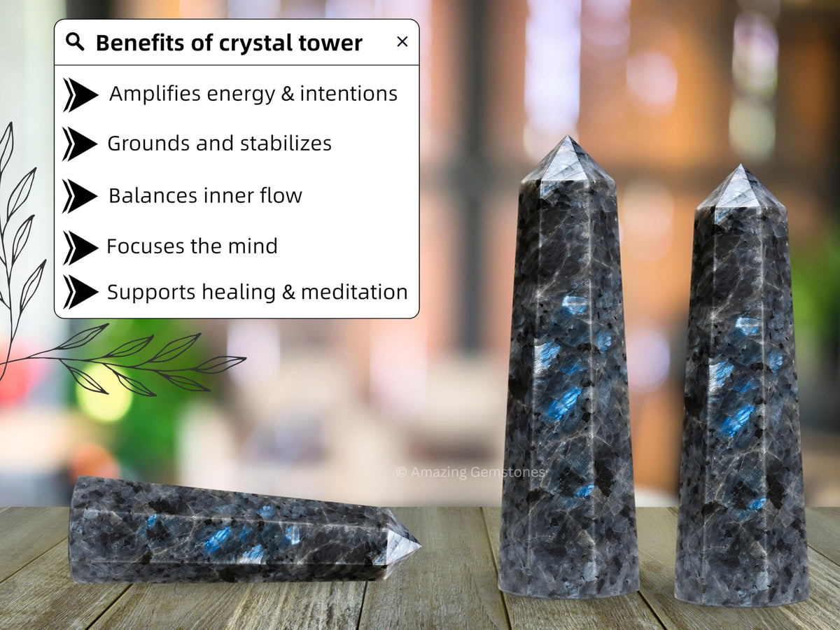 Amazing Gemstone Larvikite Crystal Towers ~ Natural Healing Crystal Point Obelisk for Reiki Healing and Crystal Grid (3" to 4" INCH)