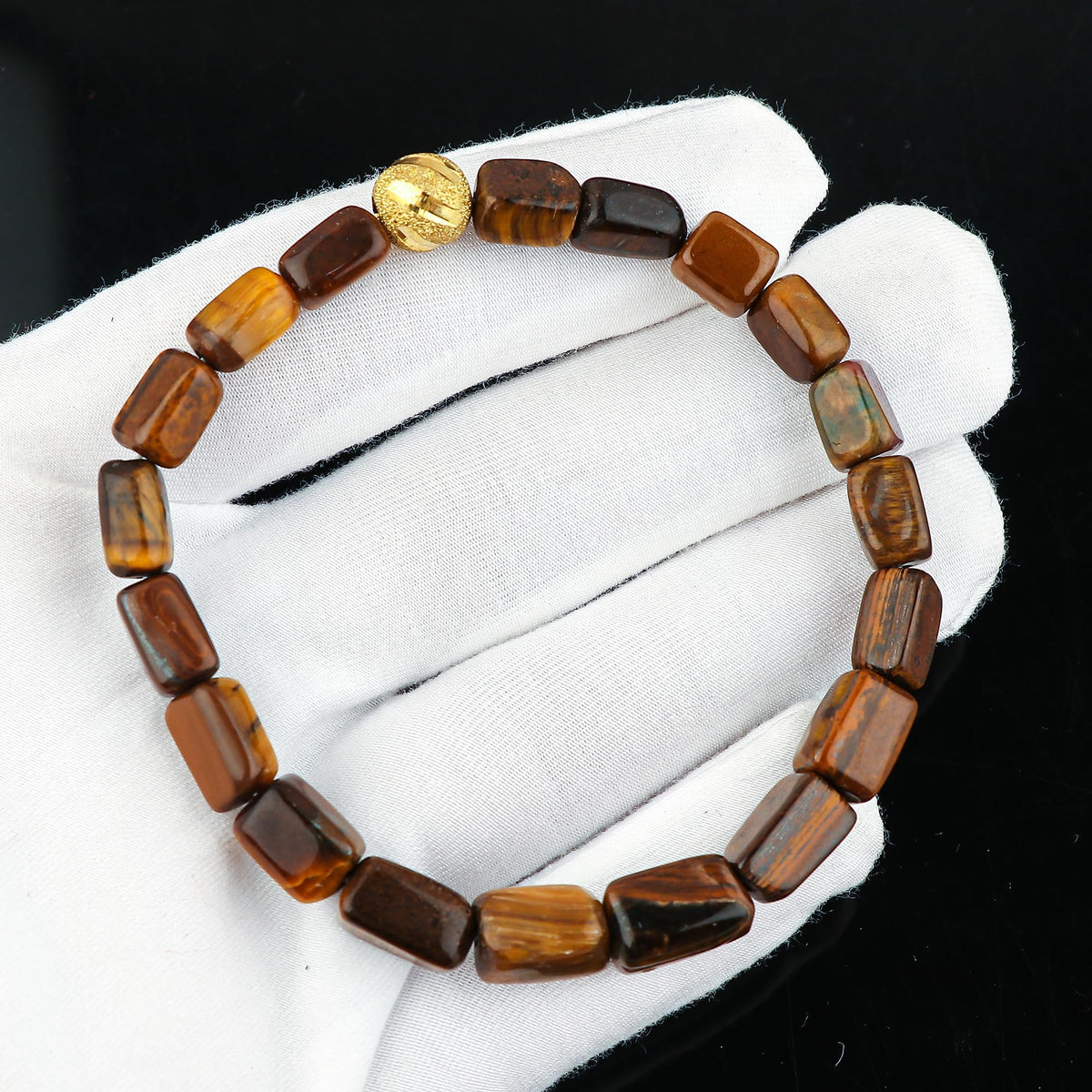 CRYSTALIS Tiger Eye Elastic Stretch Bracelet, Natural Beads, Chakra Healing Jewelry for Men & Women, Adjustable Bracelet, Everyday Wear, Gift Giving Bracelet, 7.25 to 7.50 inch