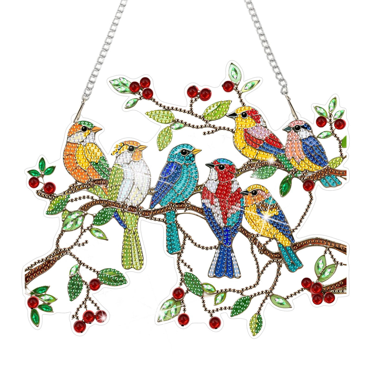 CEOVR Spring Birds Hanging Diamond Art for Adults, Birds on Branch Diamond Painting Pendant DIY Gem Art Wall Hanging Ornament, Acrylic Home Garden Decor with Chain, Box Kit 9.63 * 8.17inch