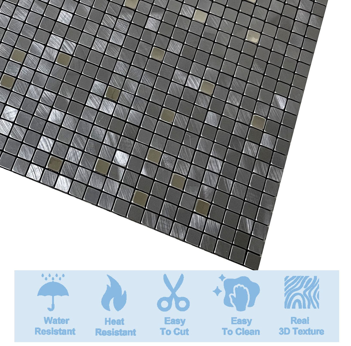 XUANINY 10-Piece Peel and Stick Backsplash for Kitchen Aluminum 3D Wall Sticker Panel Self-Adhesive Metal Mosaic Tile (11.41"x11.41"Grey)