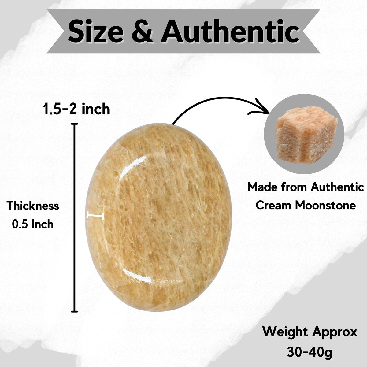 Cream Moonstone Crystals and Healing Stones - Large Palm Stone Crystals Piedra - Crystal for Good Luck, Positive Energy, Meditation - Unique Stocking Stuffers and Birthday Gifts for Women, Men