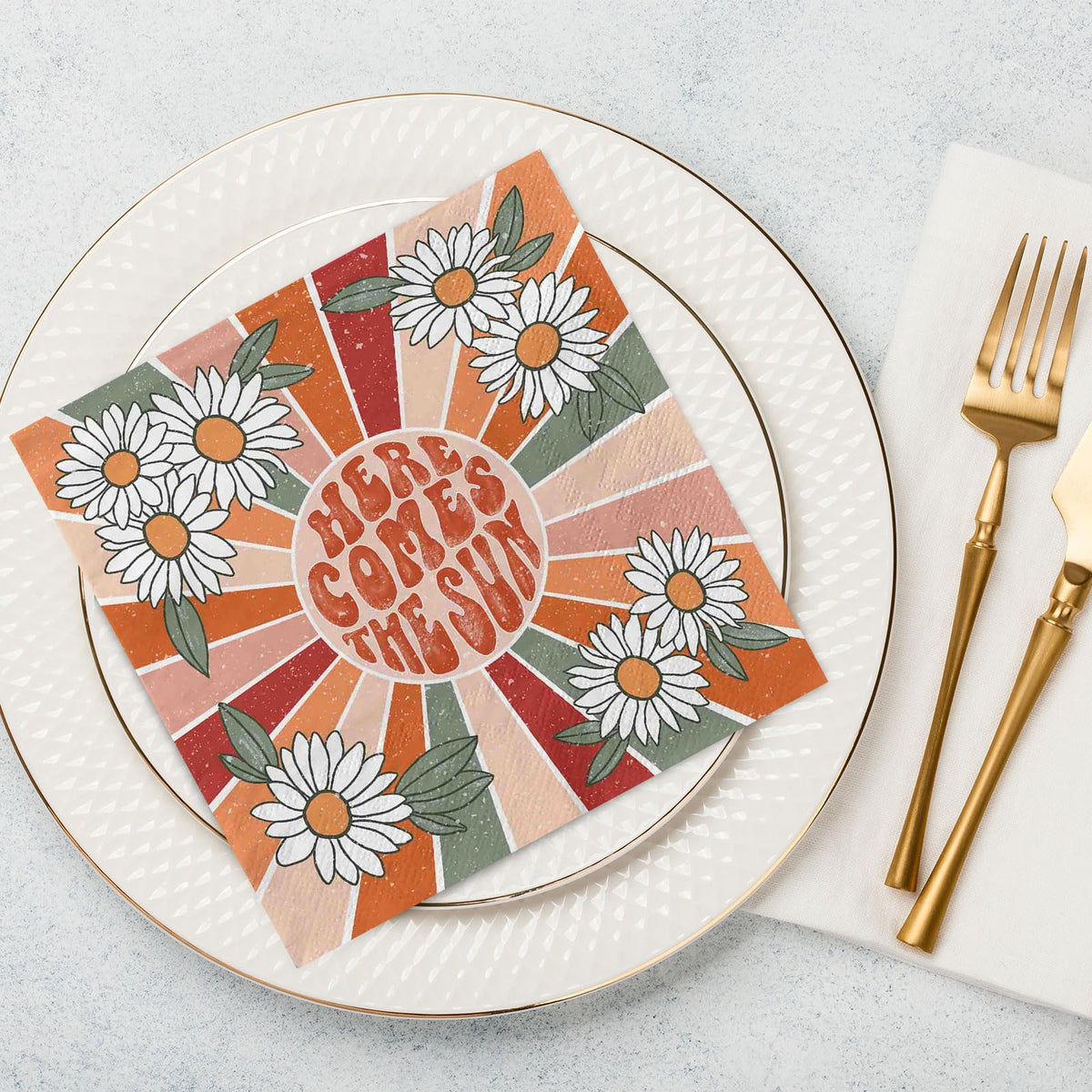 AnyDesign 80Pcs Vintage Daisy Paper Napkins Disposable Here Comes The Sun Luncheon Napkins White Daisy Dessert Dinner Hand Napkin for Birthday Wedding Baby Shower Tea Party Supplies, 6.5 x 6.5 Inch