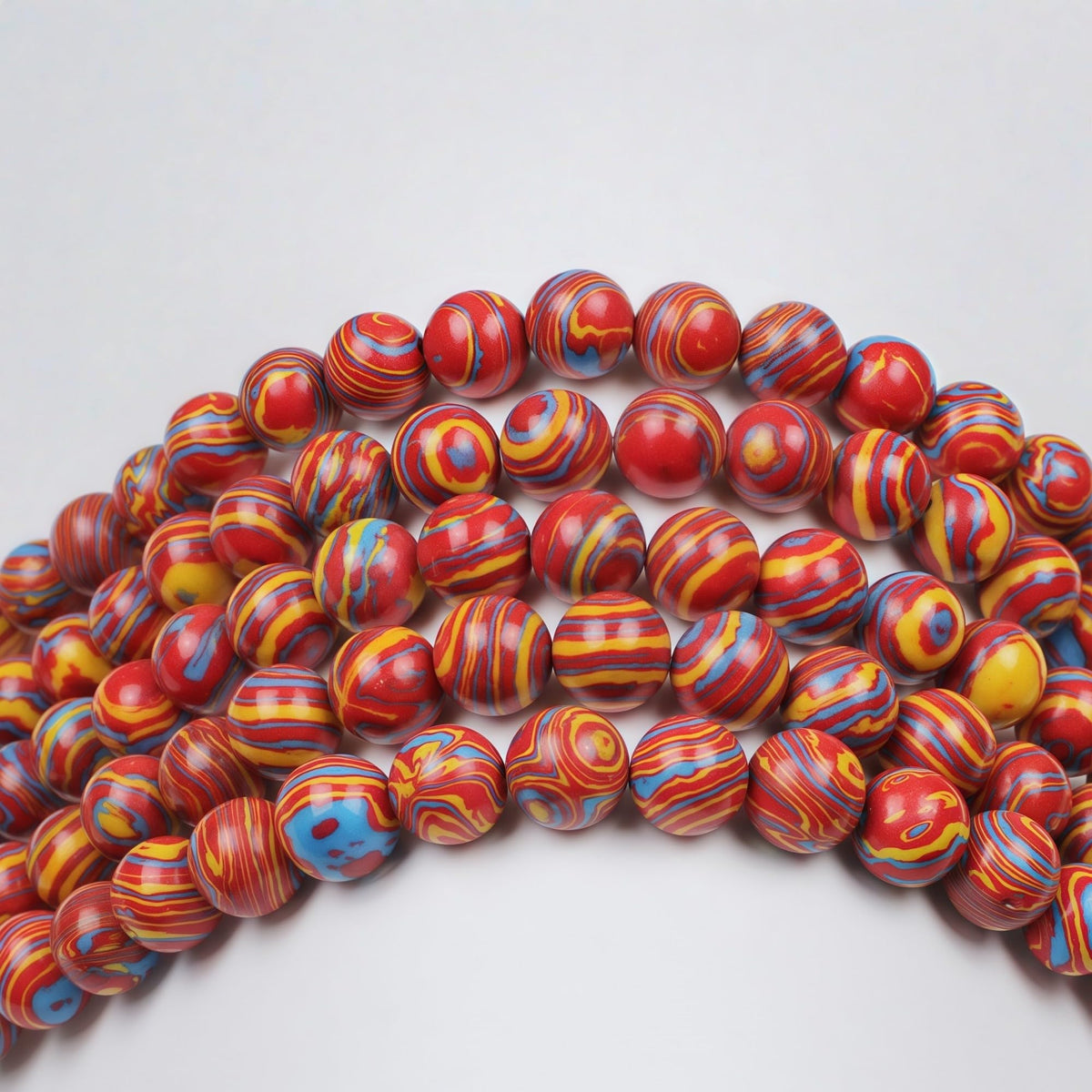 MJDCB Synthesis Colour Malachite Beads Beautiful Fashion Round Stone Beads for DIY Jewelry Making 15" (6mm, Blue - red - Yellow)