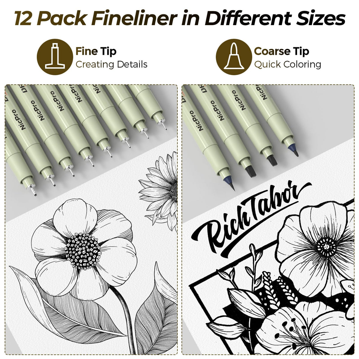 Nicpro 58PCS Art Drawing Supplies Kit in Leather Case, MP1000 Black Metal Mechanical Pencil Set with Drafting Pencil 0.5, 0.7, 0.9 & 2mm, 12 Micron Pen, Sketch Book, 30 Tube Lead Refills for Sketching