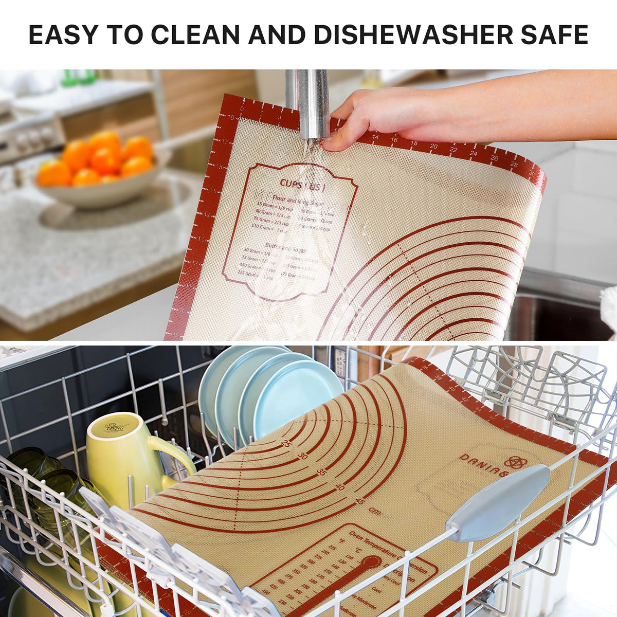 Silicone Baking Mat,36" x 24" Extra Thick Large Non Stick Sheet Mat with Measurement Non-slip Dough Rolling Mat,Reusable Food Grade Silicone Counter Mat for Making Cookies,Macarons,Bread and Pastry