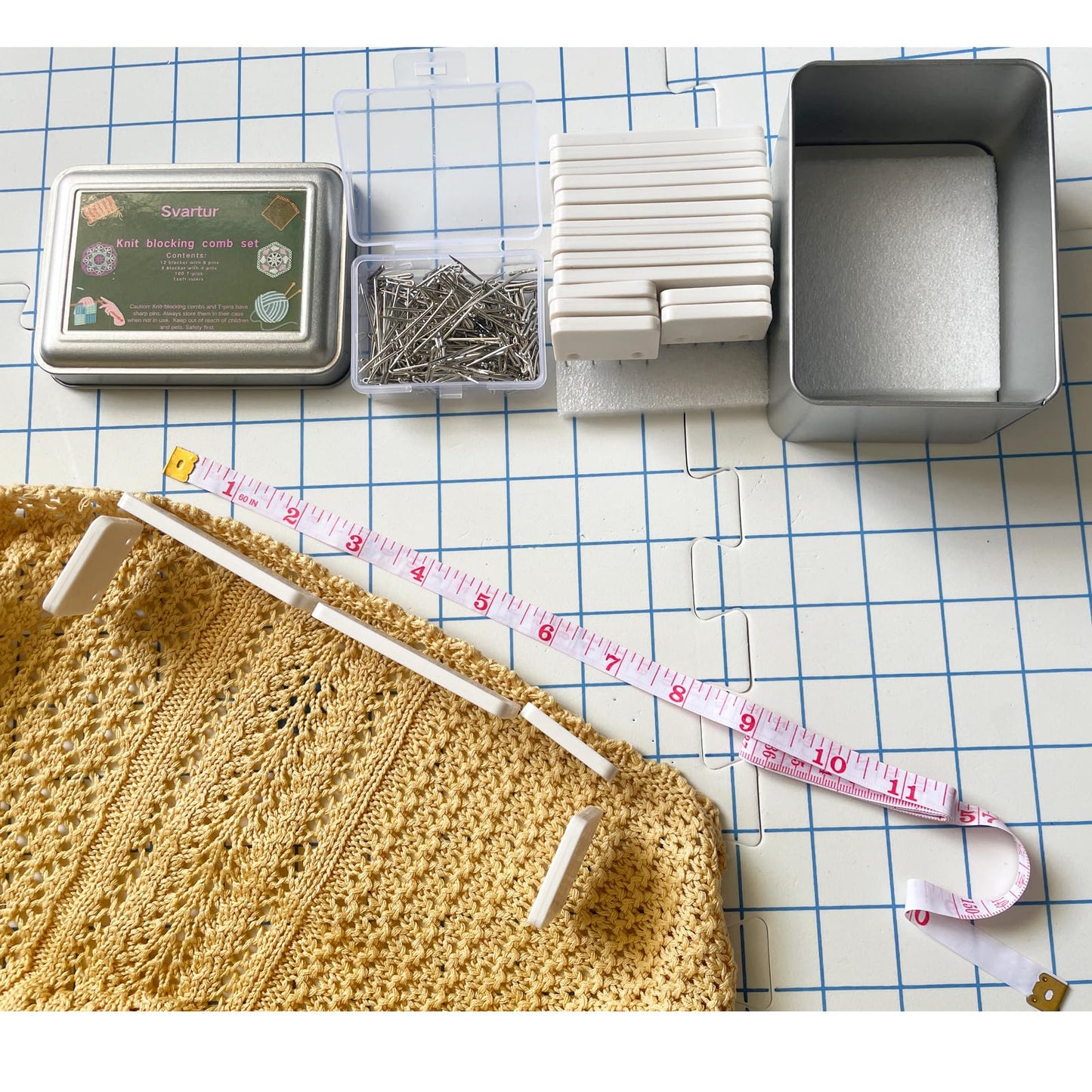 Svartur Knit Blocking Pins Kit, Includes 20 Knit Blocking Combs, 100 T-pins for Blocking Knitting Crochet, Needlework Projects, Knitting Block Tool for Blocking Mats, White