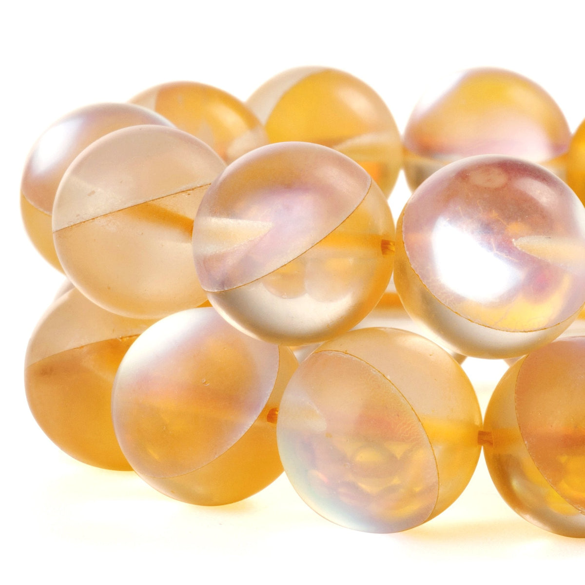 RUBYCA 10mm Round Moonstone Matte Crystal Glass Beads Aura for Jewelry Making Gold, 1 Strand