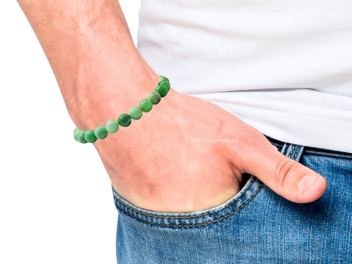 Amazing Gemstone Chrysoprase Premium Bracelet, Gifts For Men & Women - Protection Healing Crystal Bracelet - 8mm Gemstone Beaded Adjustable Bracelet, Pulseras Para Hombres Mujer Stocking Stuffers