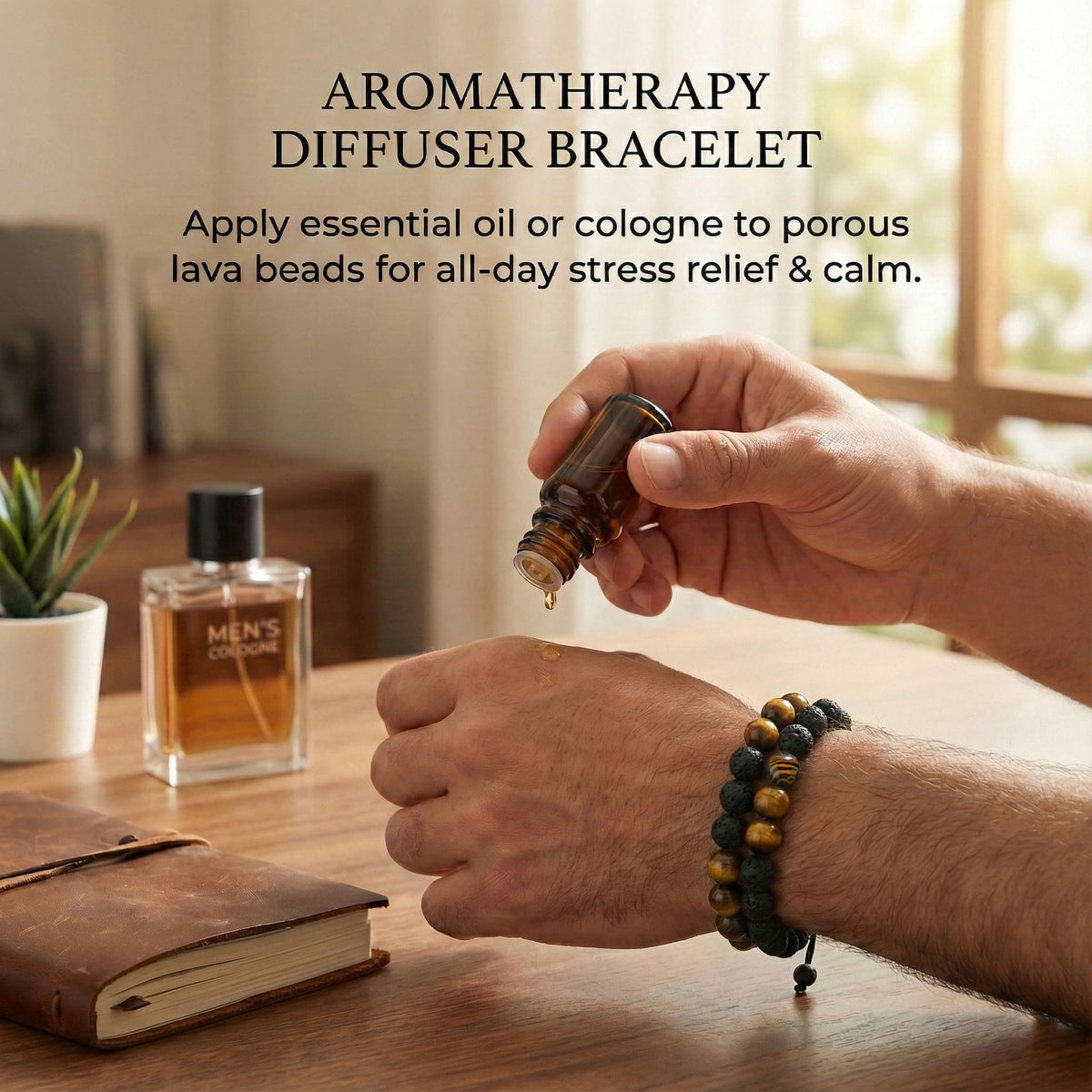 SFPJTL To My Son Gifts from Mom Dad - Natural Tiger Eye & Lava Rock Bracelets Set (2-Pack) for Men - Anxiety Stress Relief & Inspirational Graduation 18th 21st Birthday Gift for Him - Adjustable Beaded Jewelry