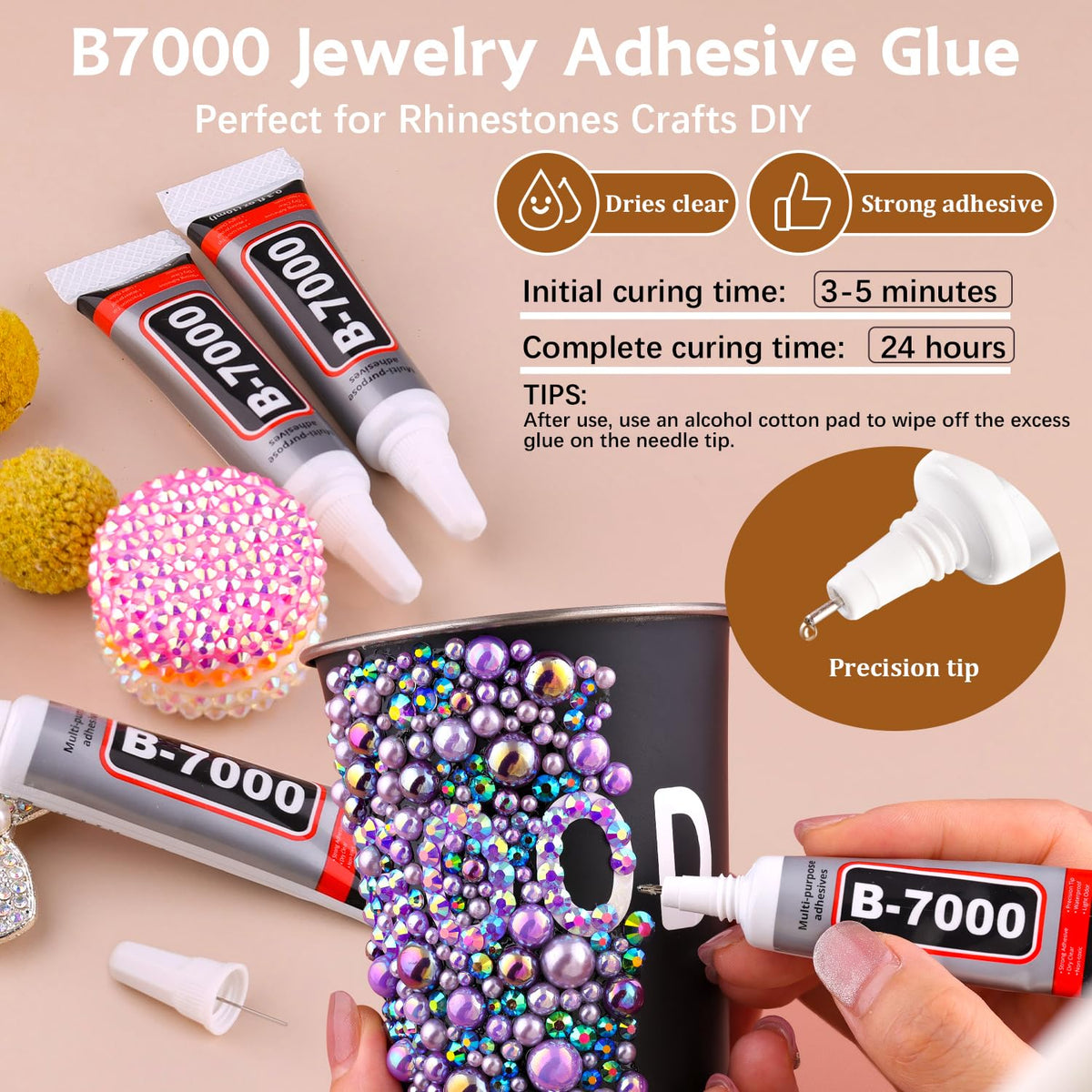 14000PCS Flatback Pearls and Pink Rhinestones for Bedazzling Kit, Pink White 3-10mm Resin Rhinestones Gems and Half Pearls for Crafting, Nail Art and Grad Cap Decor with B7000 Jewelry Glue