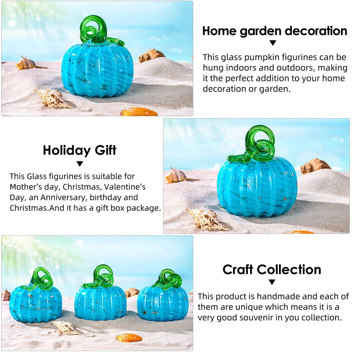 Hand Blown Art Glass Pumpkin Collectible Figurines, Glass Pumpkin Paperweight, Thanksgiving Halloween Gifts Decor, Home Decoration, Office Decoration. (Blue)