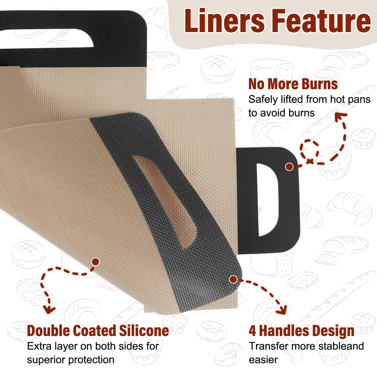 Upgraded Loaf Pan Liners with 4 Handles, 2 PCS Reusable Silicone Bread Sling, Bread Sourdough Baking Mat Non-Stick & Easy to Clean, Best Fits 9x5" or 1.5lb Loaf Pans, Black