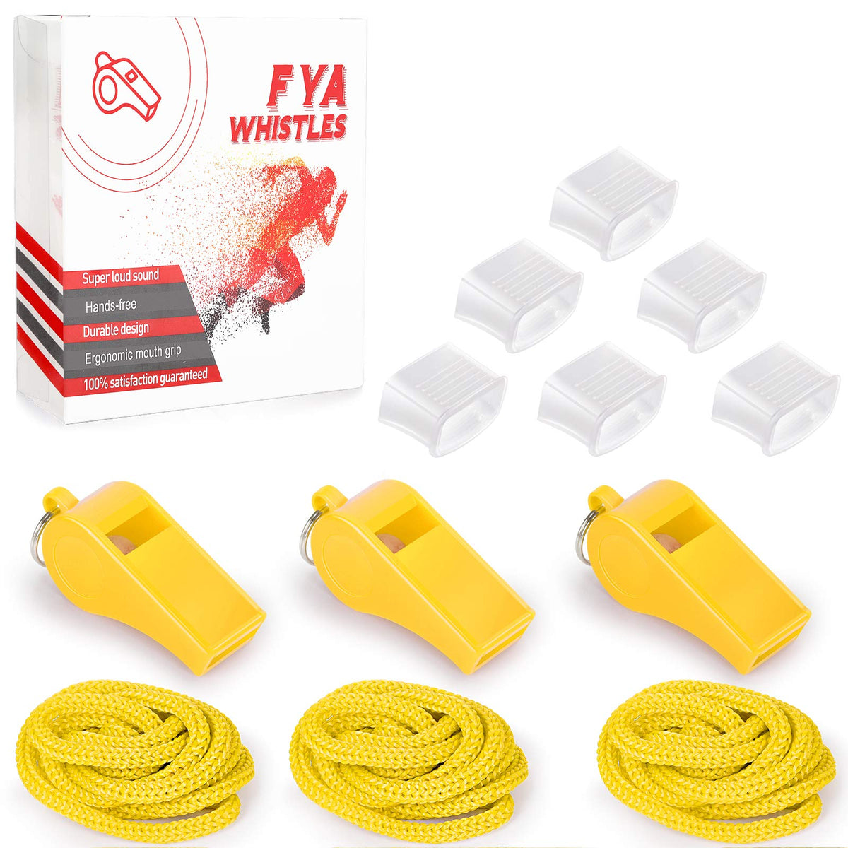 Fya Whistle with Lanyard and Mouth Grip, Super Loud Sports Whistles, Perfect for Coaches, Referees, Emergency, Lifeguard, Survival, Outdoor (Yellow)