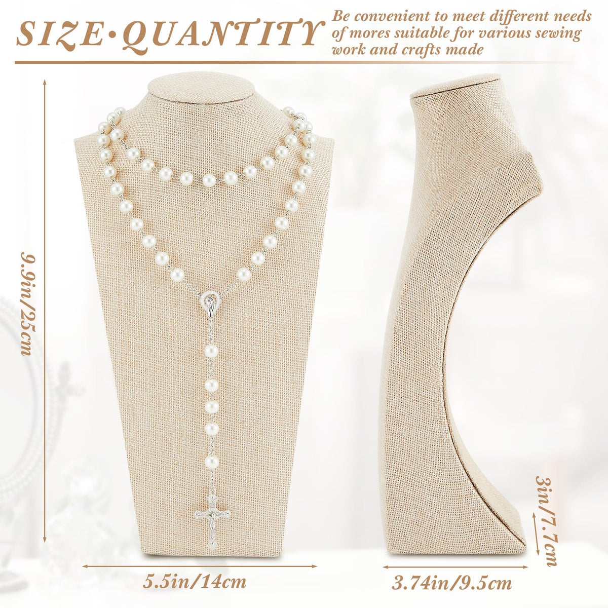 Kigley 3 Pcs Linen Jewelry Display Bust Necklace Display Stand Necklace Mannequin Holder for Jewelry Selling Trade Shows (Beige,9.8 x 3.0 x 5.7 Inches)