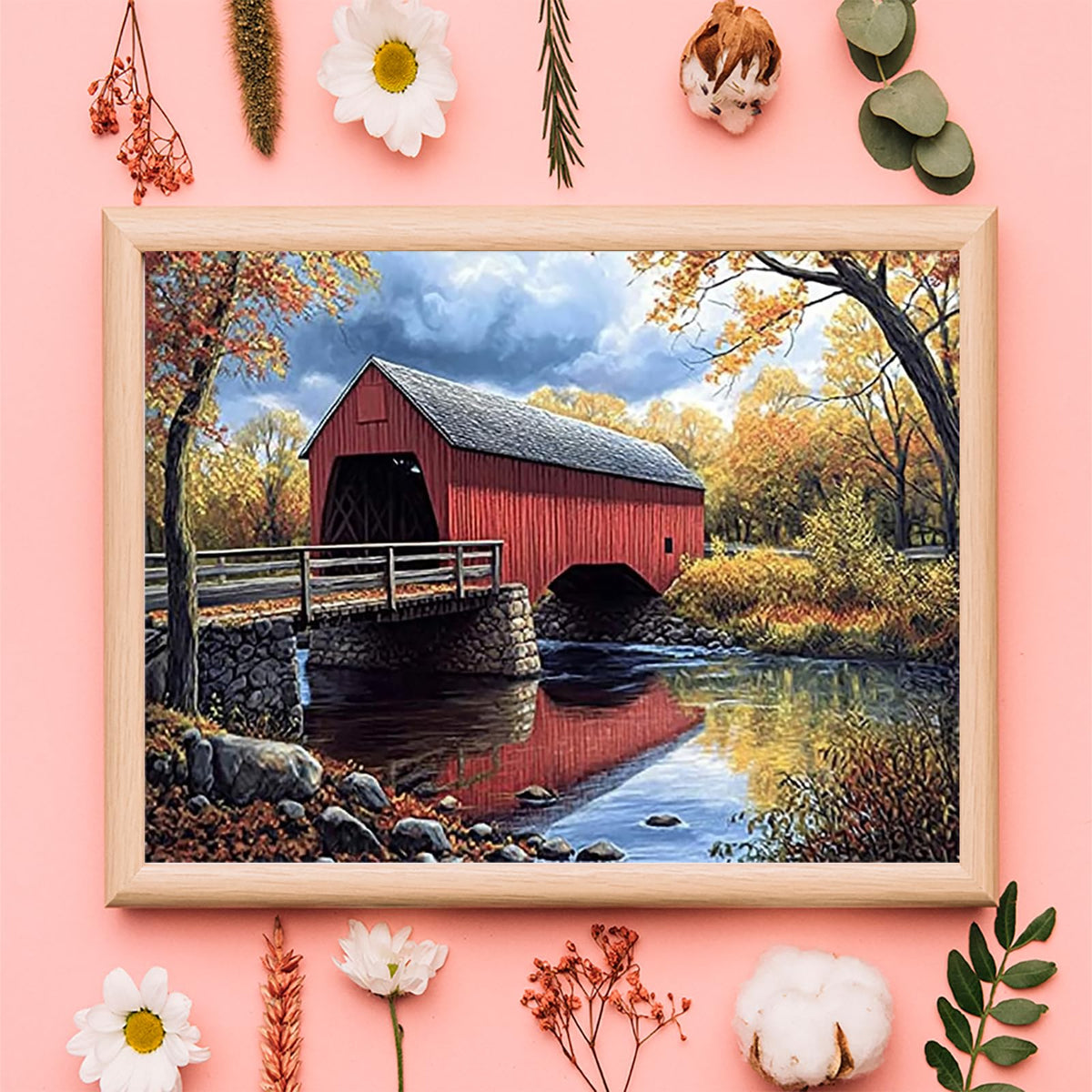 KAYEIUU 5D Landscape Historic Campbells Covered Bridge Diamond Art Full Drill Diamond Painting Kits for Adults Beginners DIY Art Crafts for Relaxation and Home Wall Decor 12x16 Inch