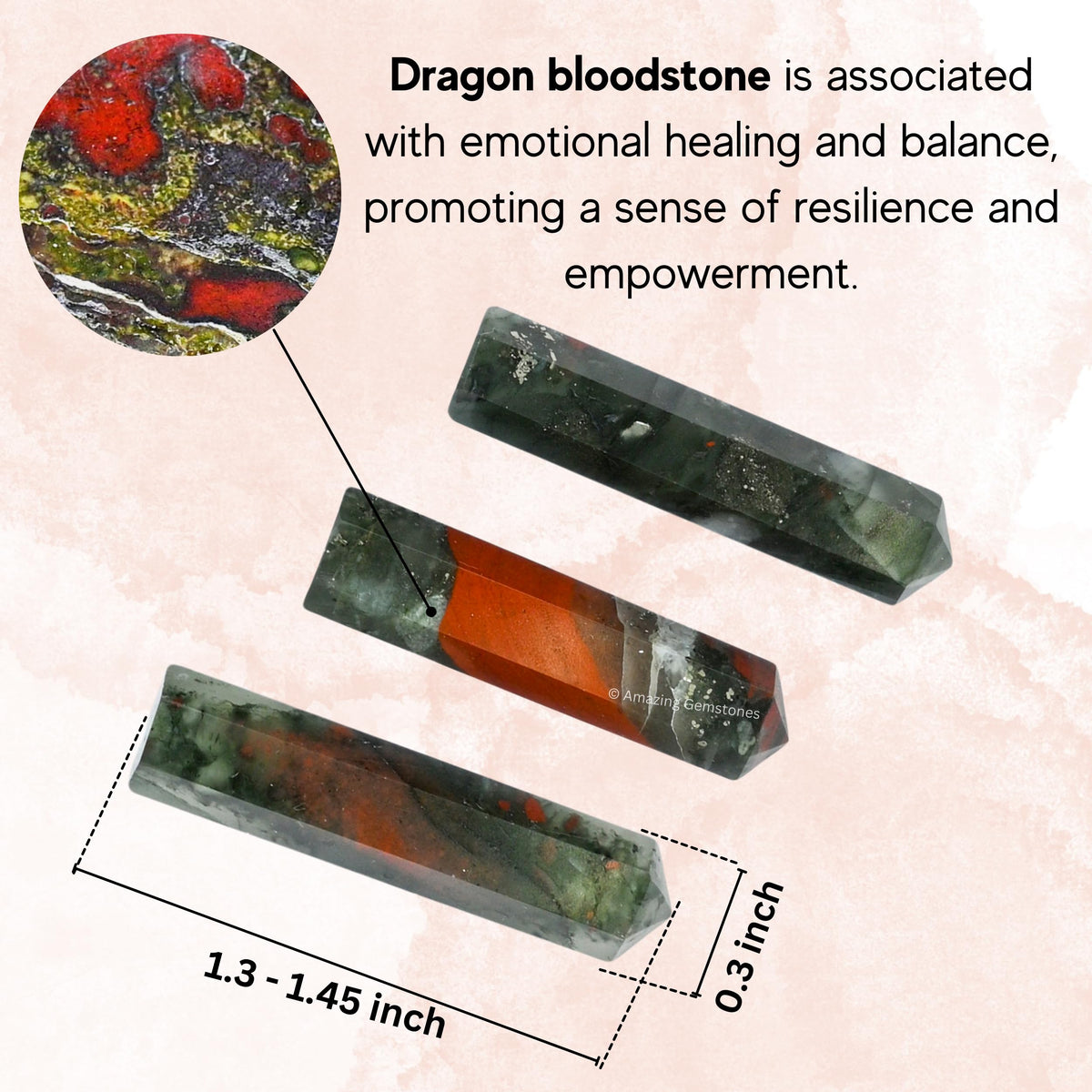 Amazing Gemstone African Bloodstone Crystal Points Bulk Healing Crystals & Stones - Pack of 3 Single Terminated Healing Wand Point Bulk Crystals for Crafts, Crystal Grid, DIY Work - Premium Crystals