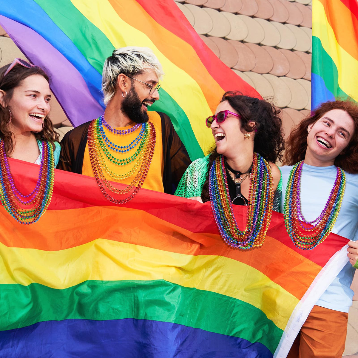 SHAOQINLIN 102 PCS Pride Beads Necklaces, Pride Accessories, Rainbow Beads Necklaces Bulk, Gay Lesbian Pride Month Parade Throws Pride Party Favors in 6 Colors