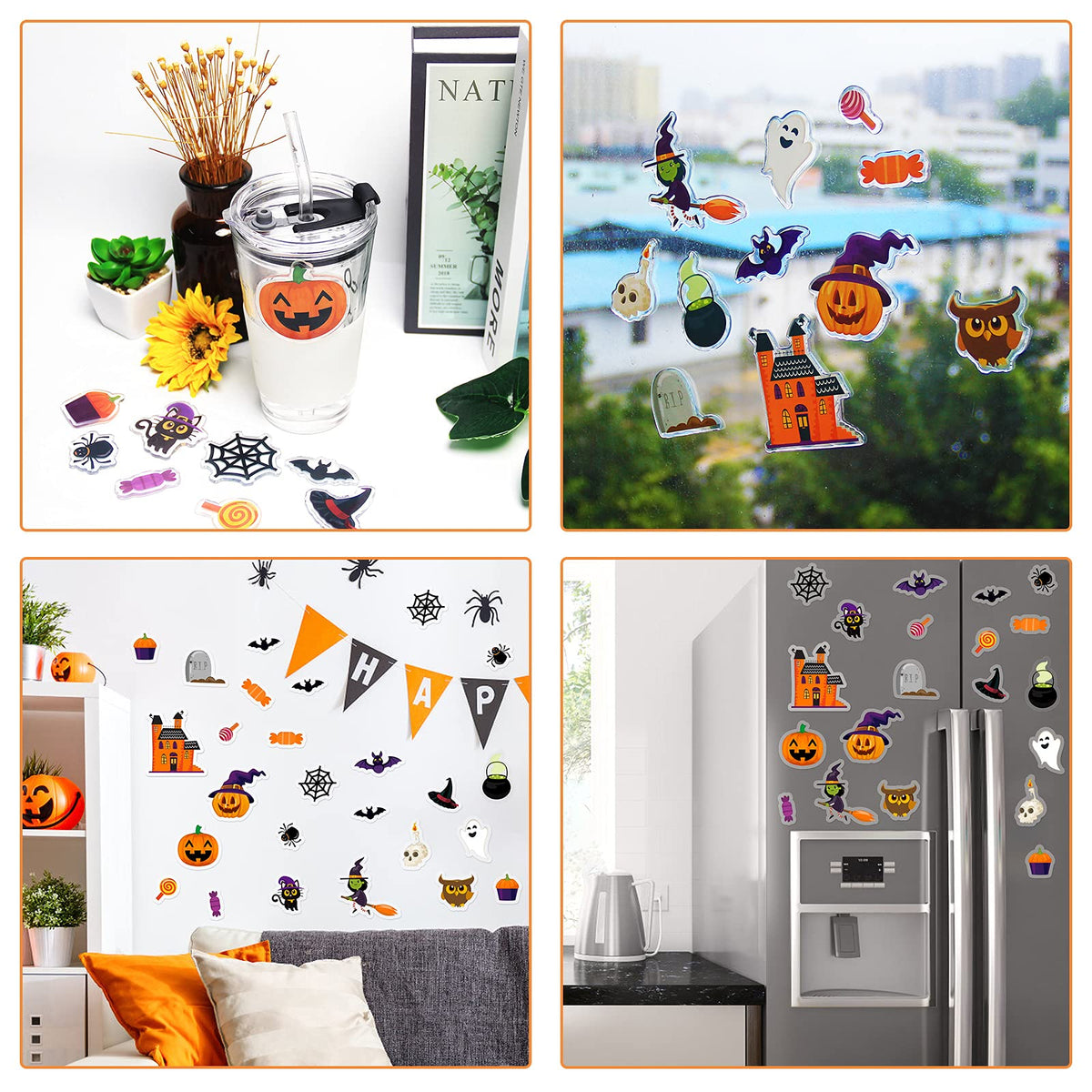 40 PCS Halloween Thick Gel Clings Halloween Window Gel Clings Decals Stickers for Kids, Toddlers and Adults Home Airplane Classroom Nursery Pumpkin Party Supplies Decorations Removable and Reusable
